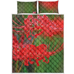 Red Japanese Amaryllis Print Quilt Bed Set