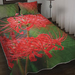 Red Japanese Amaryllis Print Quilt Bed Set