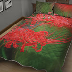 Red Japanese Amaryllis Print Quilt Bed Set