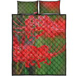 Red Japanese Amaryllis Print Quilt Bed Set