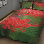 Red Japanese Amaryllis Print Quilt Bed Set