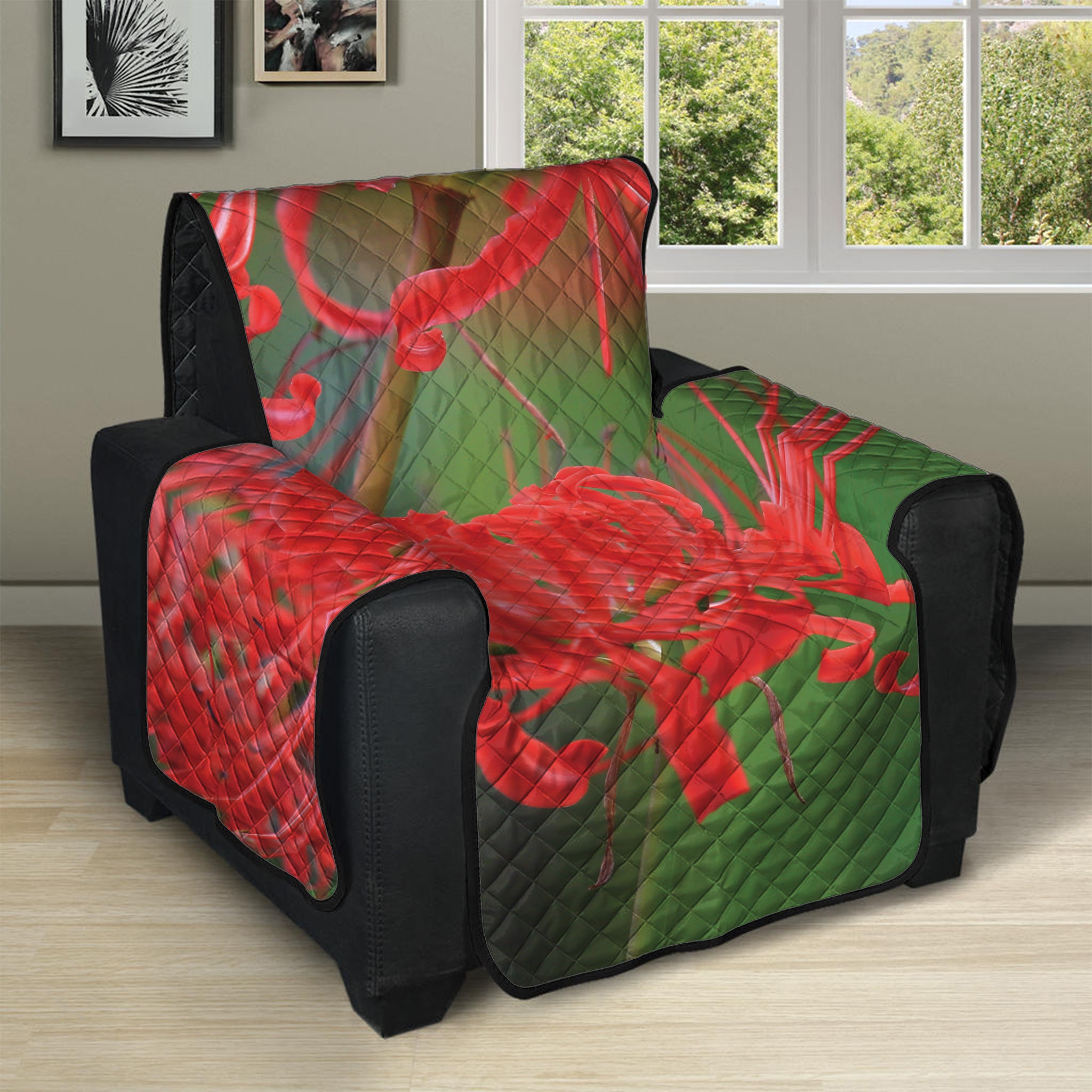 Red Japanese Amaryllis Print Recliner Protector