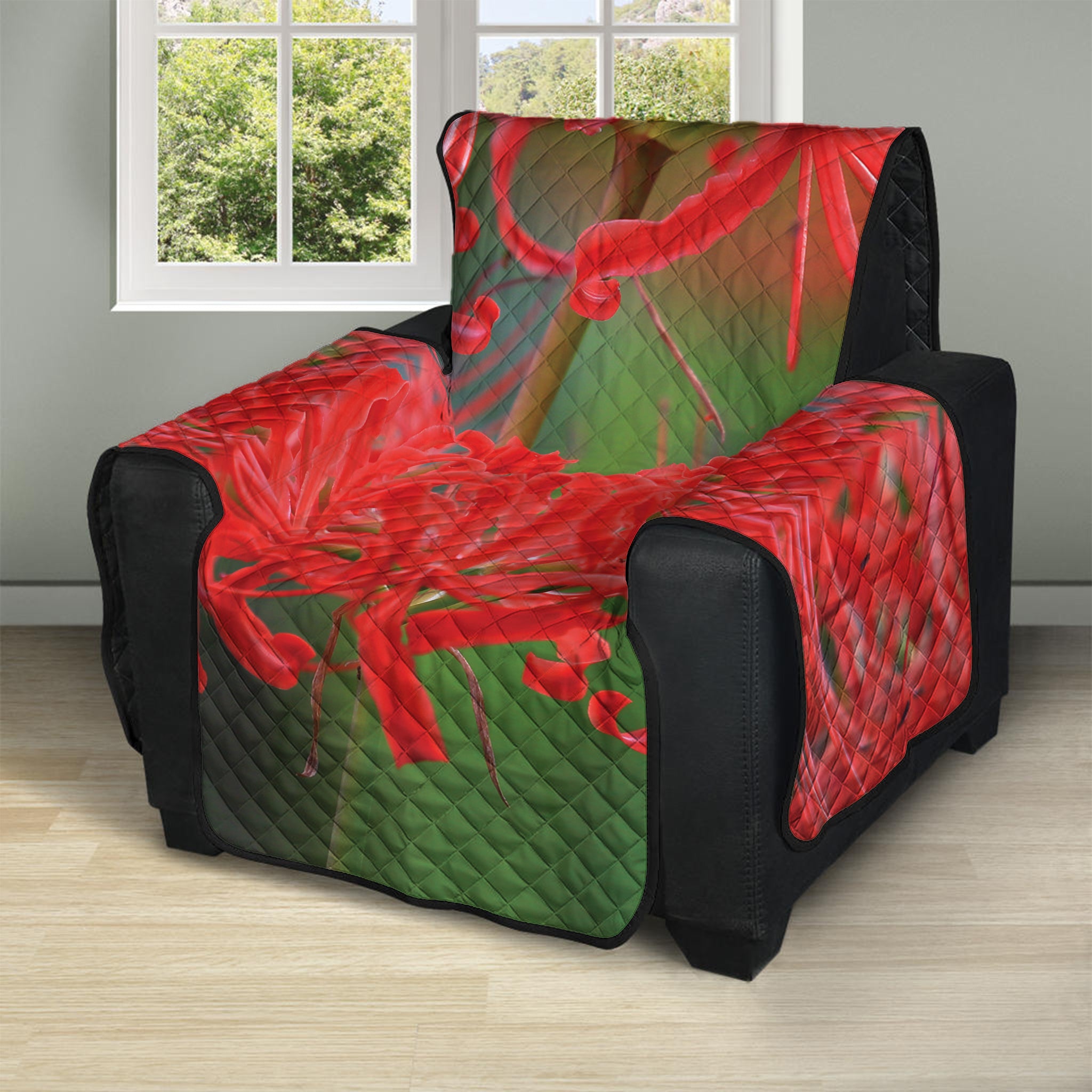 Red Japanese Amaryllis Print Recliner Protector