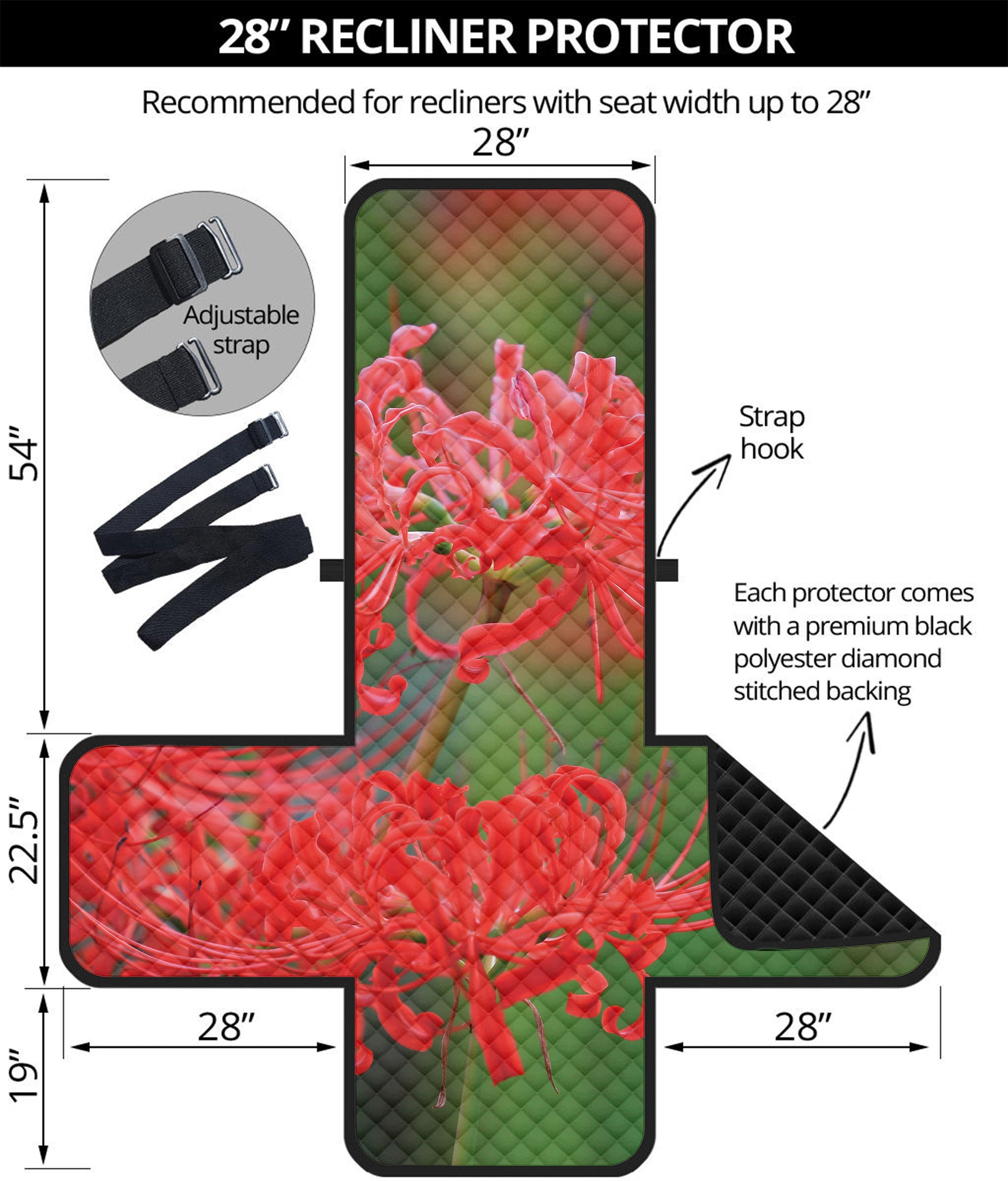 Red Japanese Amaryllis Print Recliner Protector