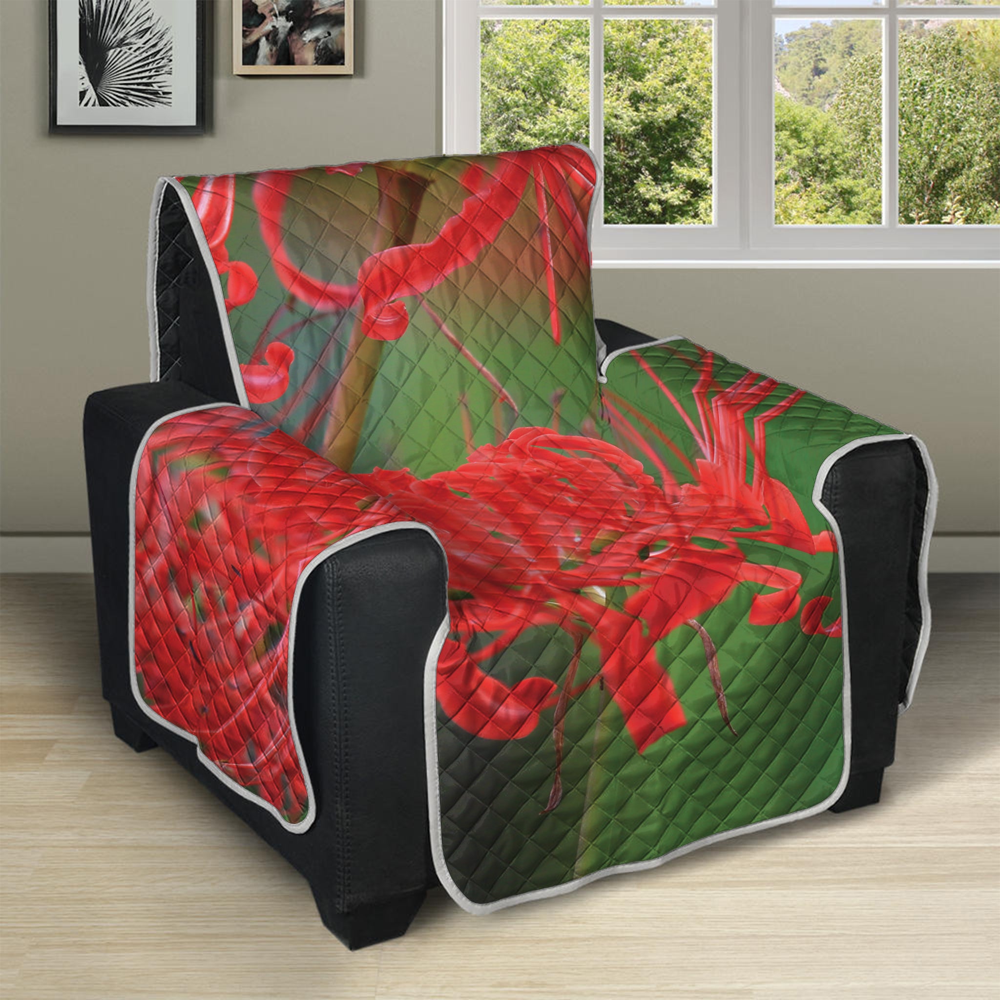 Red Japanese Amaryllis Print Recliner Protector