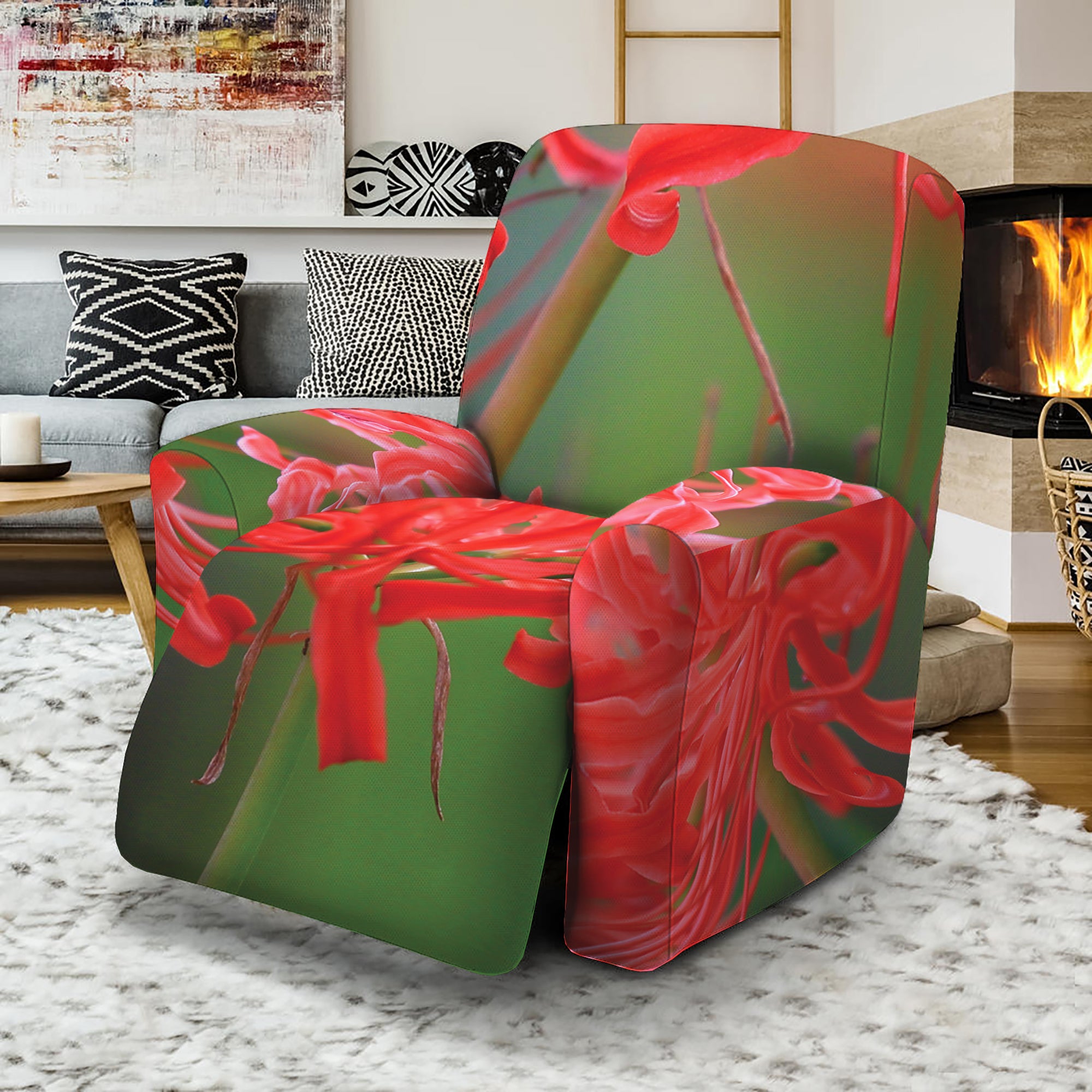 Red Japanese Amaryllis Print Recliner Slipcover