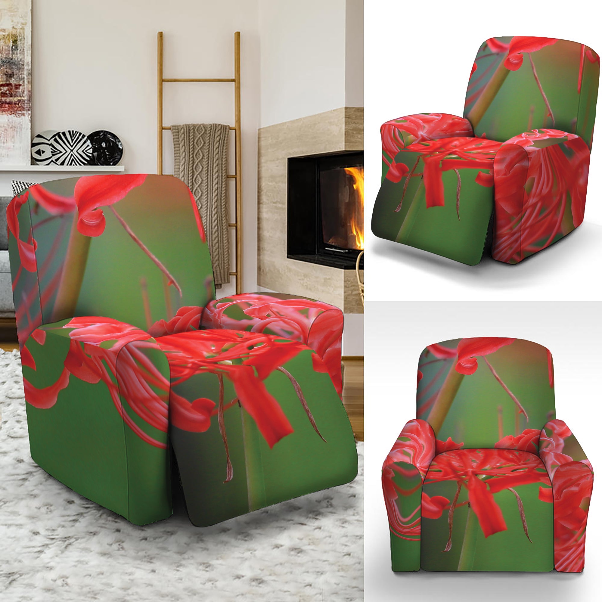 Red Japanese Amaryllis Print Recliner Slipcover