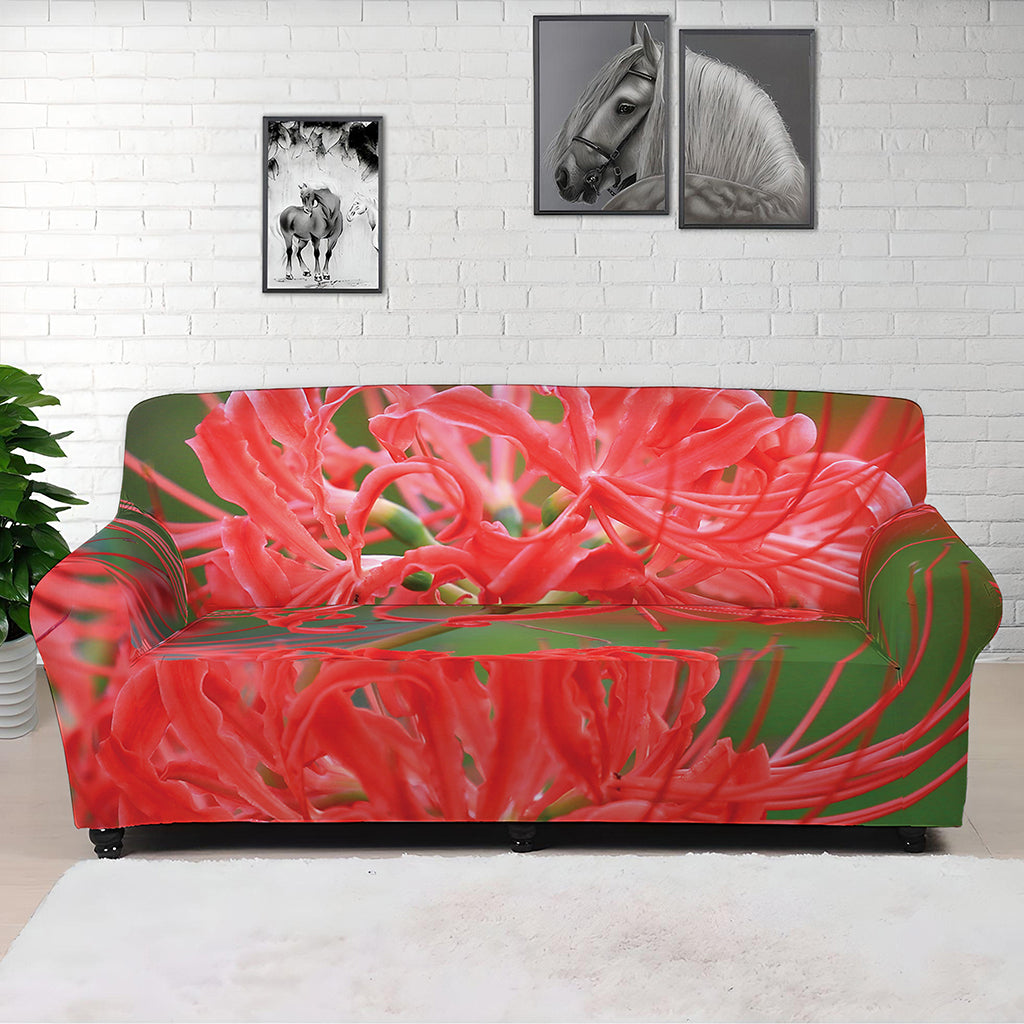 Red Japanese Amaryllis Print Sofa Cover