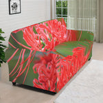 Red Japanese Amaryllis Print Sofa Cover