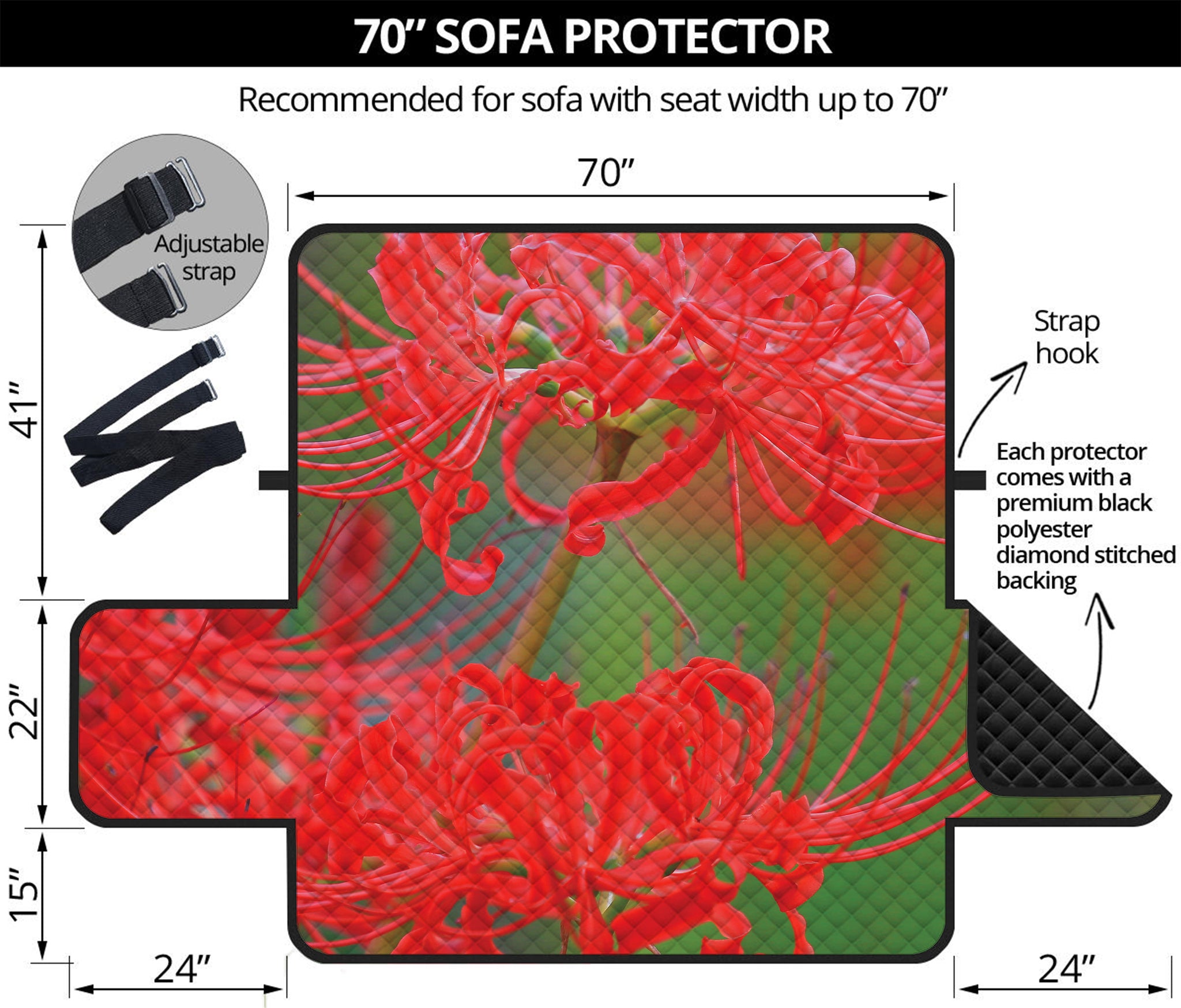 Red Japanese Amaryllis Print Sofa Protector