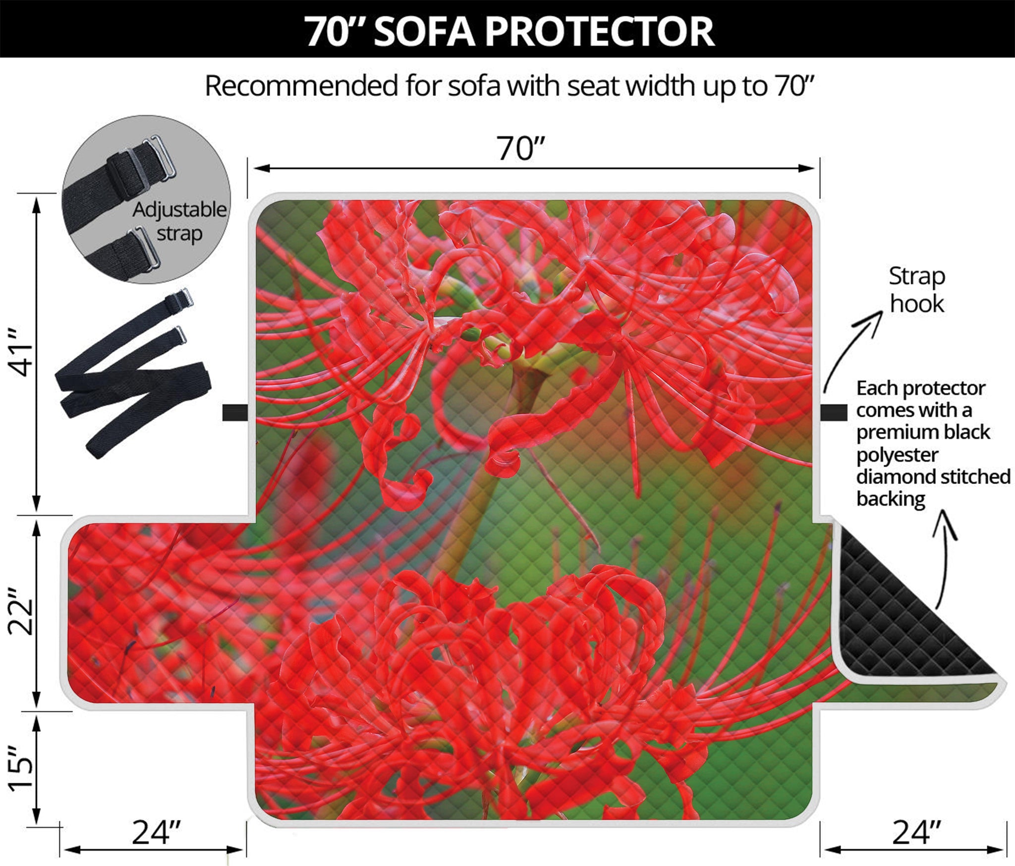 Red Japanese Amaryllis Print Sofa Protector