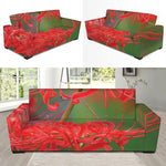 Red Japanese Amaryllis Print Sofa Slipcover