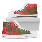 Red Japanese Amaryllis Print White High Top Shoes