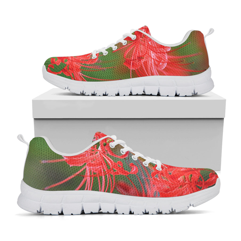 Red Japanese Amaryllis Print White Sneakers