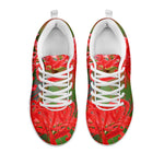 Red Japanese Amaryllis Print White Sneakers