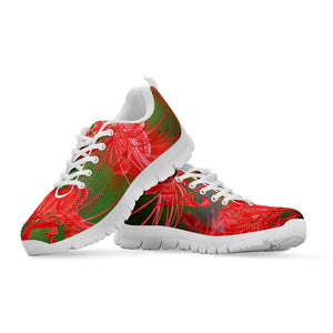 Red Japanese Amaryllis Print White Sneakers