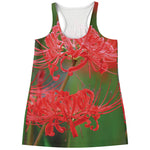 Red Japanese Amaryllis Print Women's Racerback Tank Top