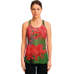 Red Japanese Amaryllis Print Women's Racerback Tank Top