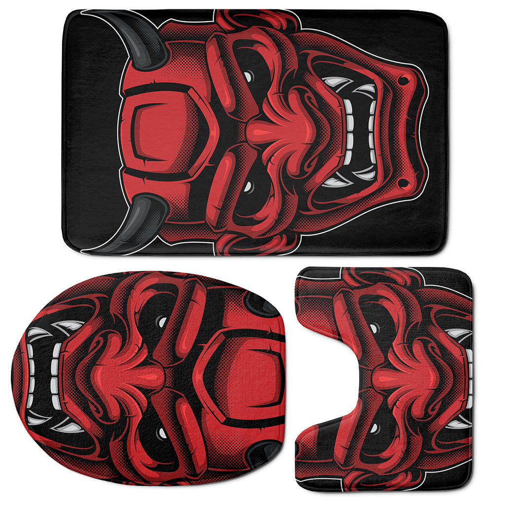 Red Japanese Demon Mask Print 3 Piece Bath Mat Set