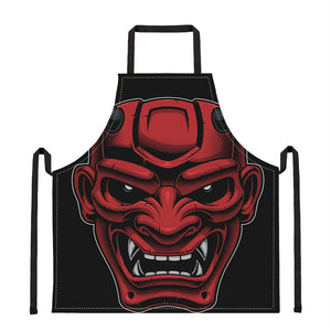 Red Japanese Demon Mask Print Apron