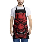 Red Japanese Demon Mask Print Apron