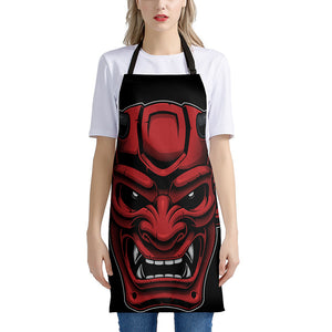 Red Japanese Demon Mask Print Apron