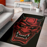 Red Japanese Demon Mask Print Area Rug