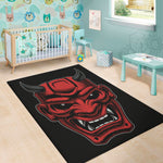 Red Japanese Demon Mask Print Area Rug