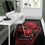 Red Japanese Demon Mask Print Area Rug