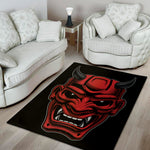 Red Japanese Demon Mask Print Area Rug