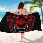 Red Japanese Demon Mask Print Beach Sarong Wrap