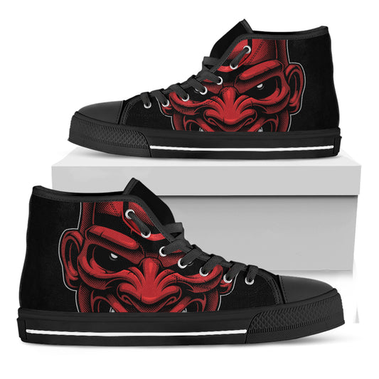 Red Japanese Demon Mask Print Black High Top Shoes