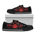 Red Japanese Demon Mask Print Black Low Top Sneakers