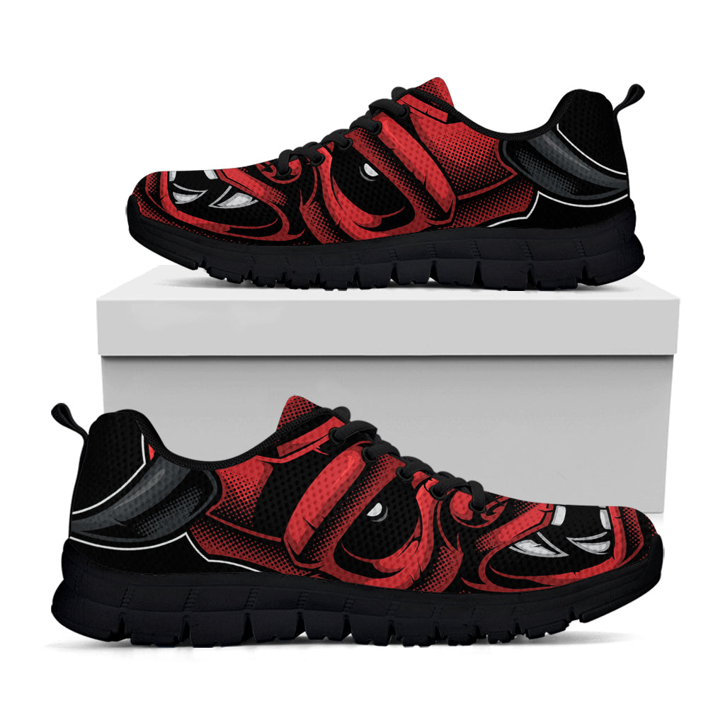 Red Japanese Demon Mask Print Black Sneakers