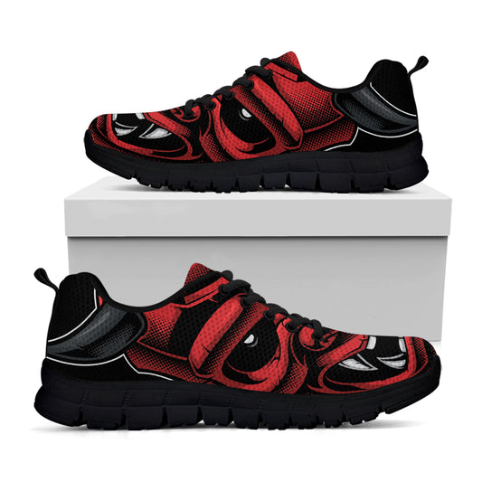 Red Japanese Demon Mask Print Black Sneakers