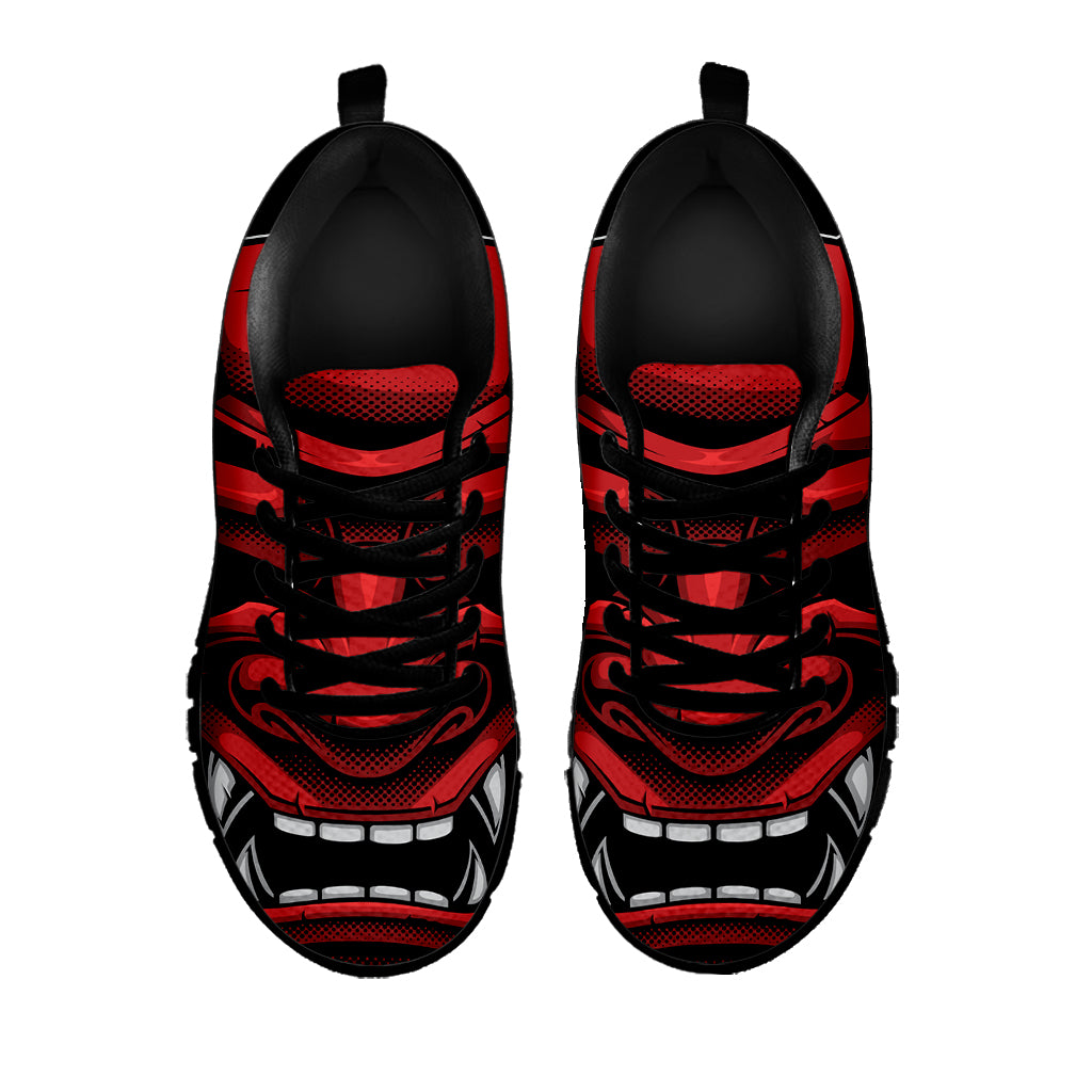 Red Japanese Demon Mask Print Black Sneakers