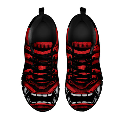 Red Japanese Demon Mask Print Black Sneakers