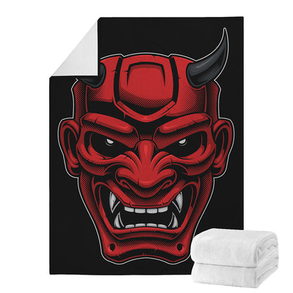 Red Japanese Demon Mask Print Blanket