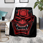 Red Japanese Demon Mask Print Blanket