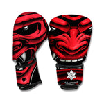 Red Japanese Demon Mask Print Boxing Gloves