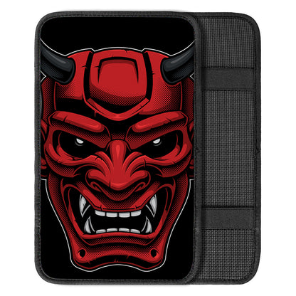 Red Japanese Demon Mask Print Car Center Console Cover