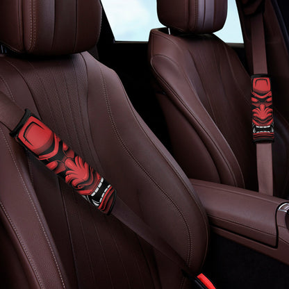 Red Japanese Demon Mask Print Car Seat Belt Covers