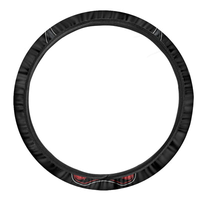 Red Japanese Demon Mask Print Car Steering Wheel Cover