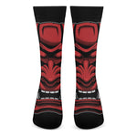 Red Japanese Demon Mask Print Crew Socks
