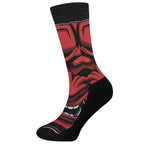 Red Japanese Demon Mask Print Crew Socks