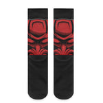 Red Japanese Demon Mask Print Crew Socks