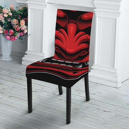 Red Japanese Demon Mask Print Dining Chair Slipcover