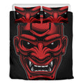Red Japanese Demon Mask Print Duvet Cover Bedding Set