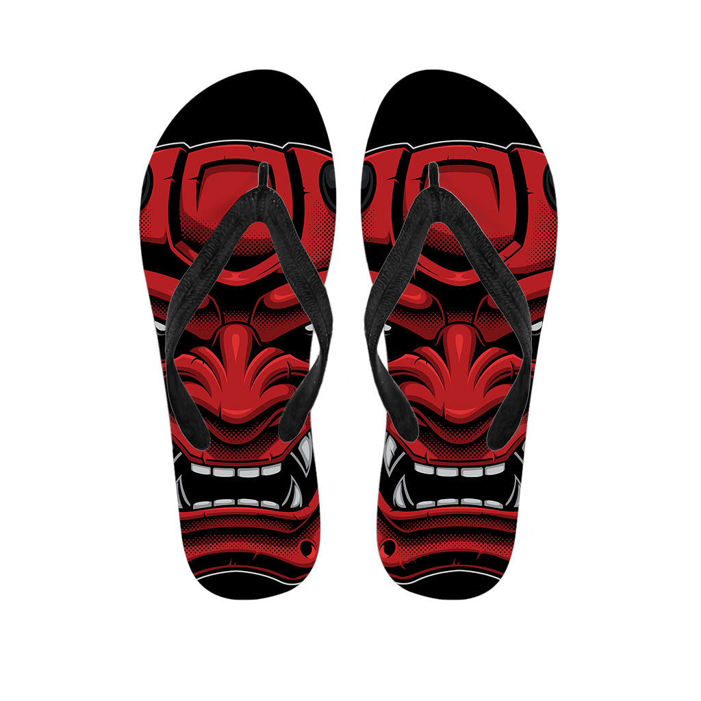 Red Japanese Demon Mask Print Flip Flops