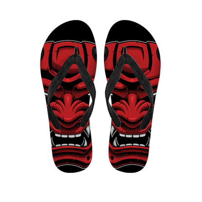 Red Japanese Demon Mask Print Flip Flops